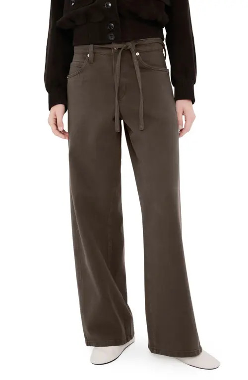 MANGO Belted Wide Leg Jeans in Chocolate at Nordstrom, Size 6 | Nordstrom