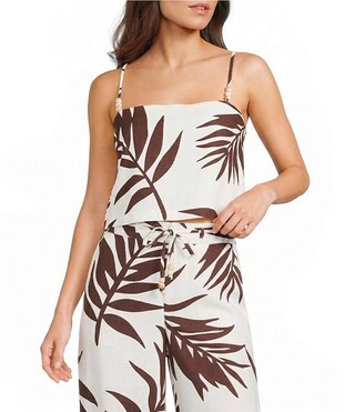 Coordinating Beaded Straps Palm Leaf Print Tank | Dillard's