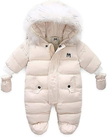 WALLARENEAR Infant Baby Boys Girls Winter Snowsuit Romper Hoodied Footie Outwear Toddler Jumpsuit Do | Amazon (US)