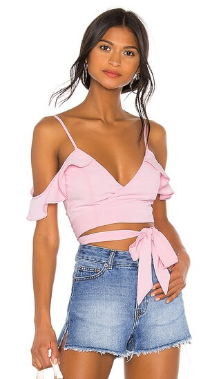 Tiffani Wrap Tie Top in Pink | Revolve Clothing (Global)