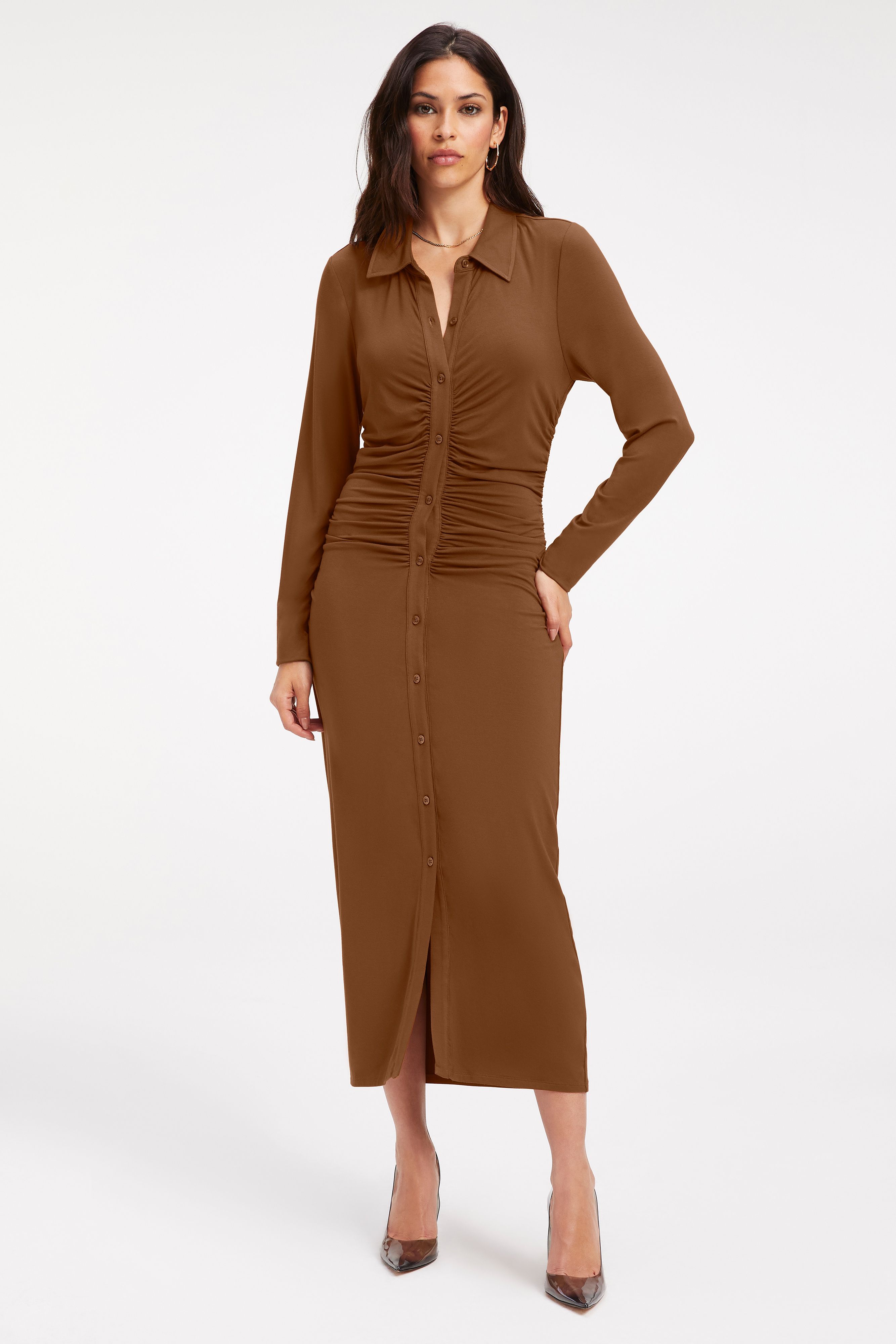 GOOD TOUCH BUTTON FRONT MIDI | BURNT CARAMEL002 | Good American