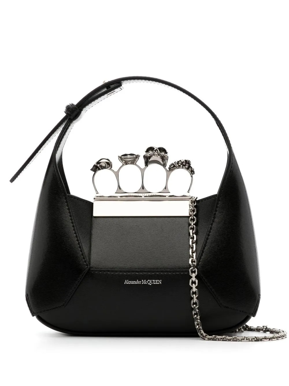 Alexander McQueen The Jewelled Hobo Leather Mini Bag | Black | FARFETCH | Farfetch Global