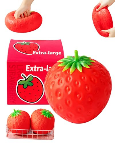 Giant Strawberry Squishy, Jumbo Realistic Strawberry Stress Ball, Large Squeezable Toy Fruit Ball, Big Strawberries Squishies Fidget Adults, Party Favor Slow Rise Pressure Release Toy (Large 7IN 1PC) | Amazon (US)