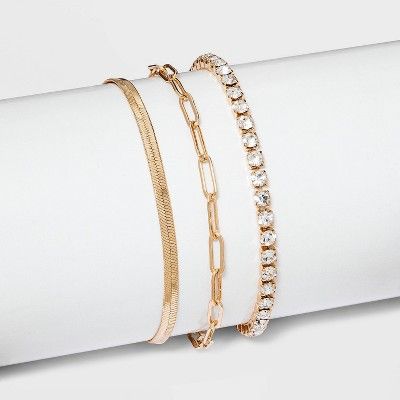 Herringbone and Tennis Bracelet Set 3pc - A New Day™ Metallic Gold | Target