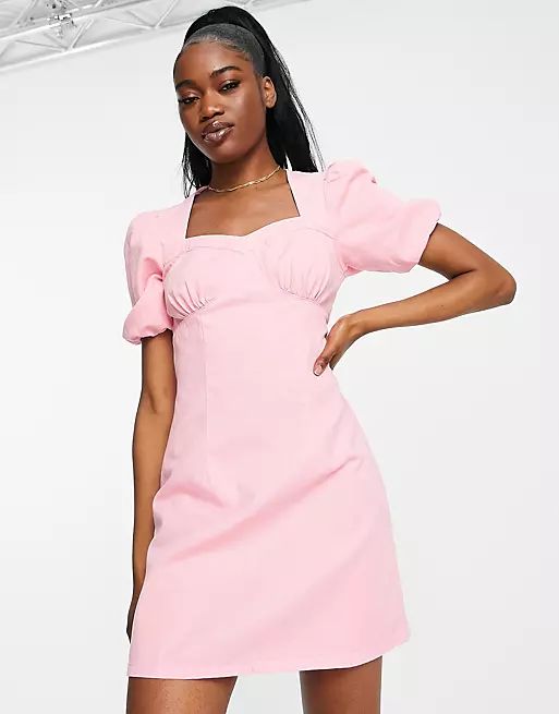 Urban Revivo puff sleeve mini dress in pink | ASOS (Global)