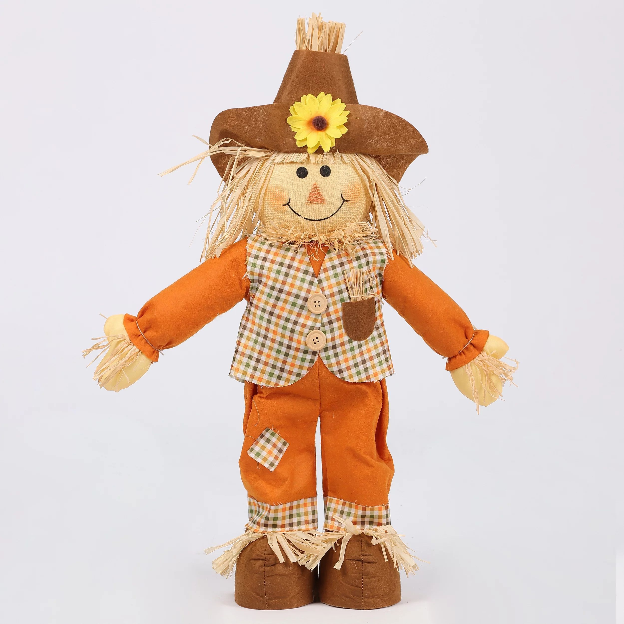 20 inches Height Standing Scarecrow Harvest Decoration, Orange Fabric Fall Décor | Walmart (US)