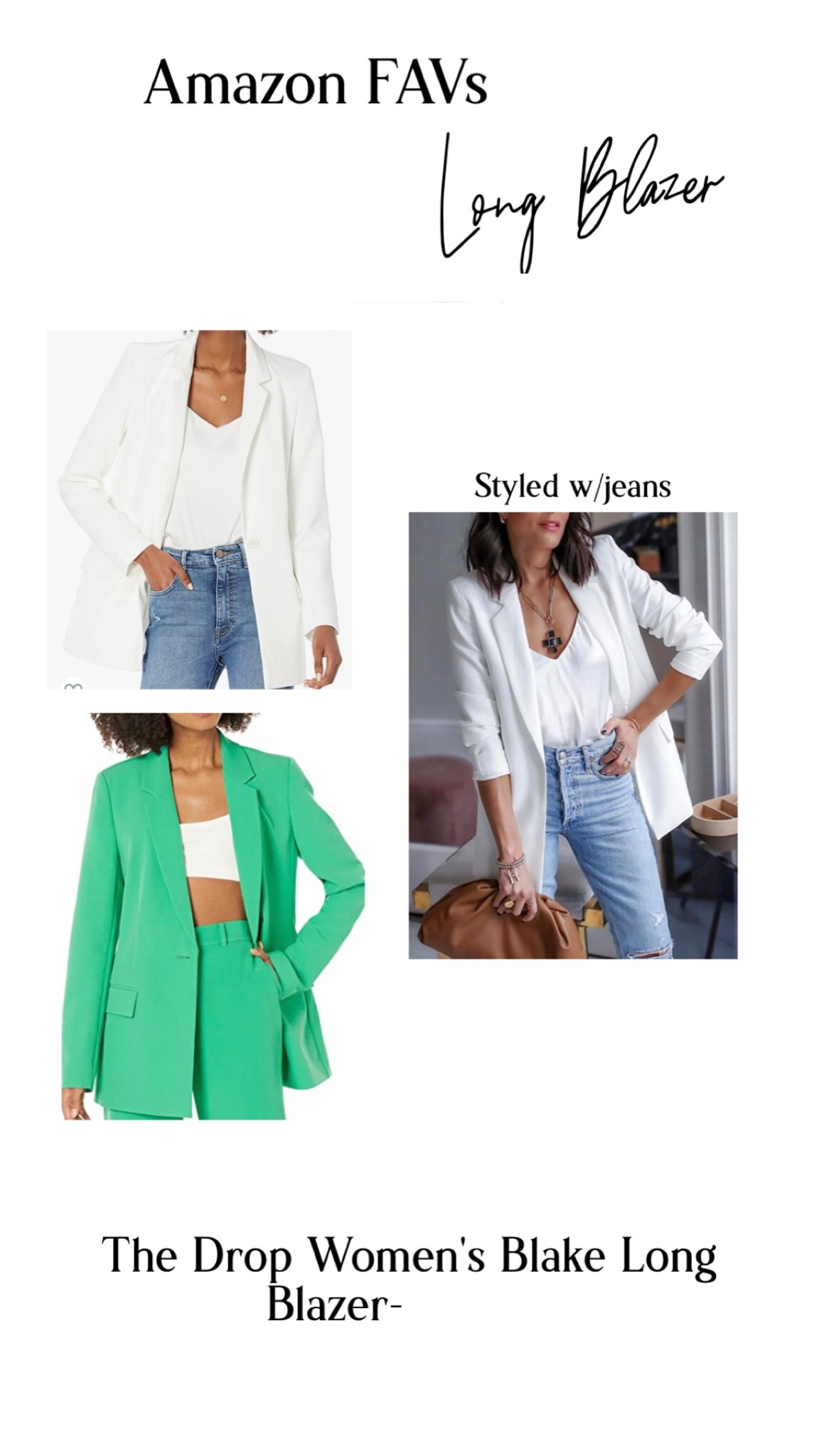 The Drop Women's Blake Long Blazer- comes in a bunch of colors! The hemline lands below butt. Can dress up with slacks or jeans! Love this long blazer! 

#LTKworkwear #LTKstyletip #LTKunder100