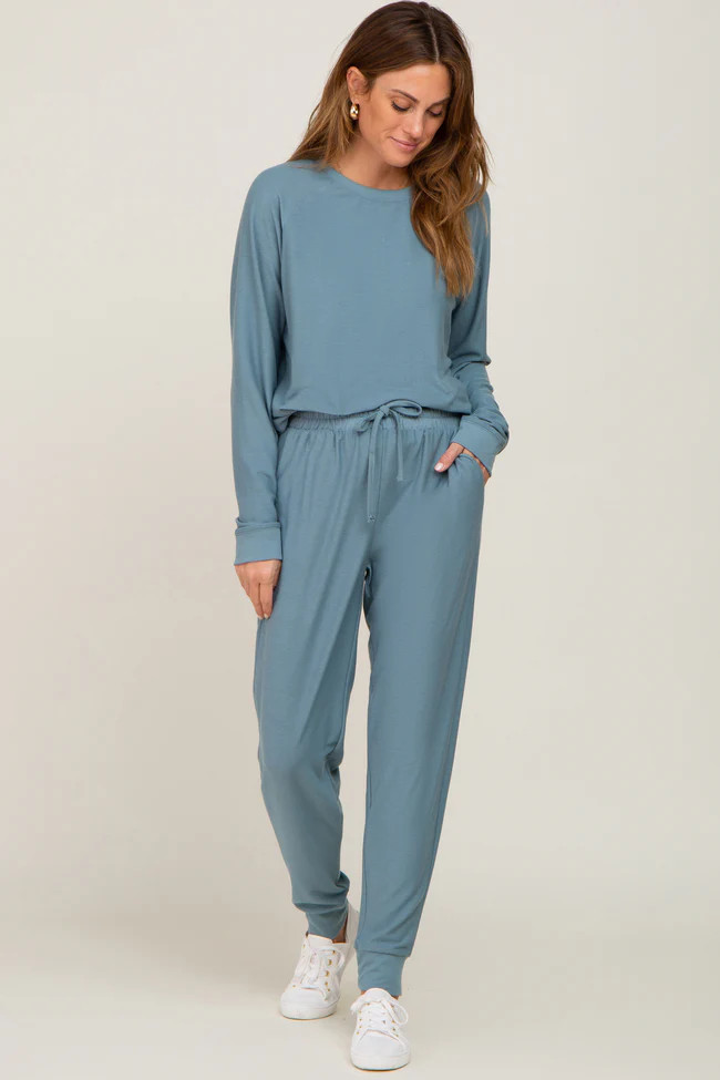 Blue Soft Knit Long Sleeve Set | PinkBlush Maternity