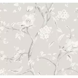 LILLIAN AUGUST Luxe Retreat Metallic Silver and Fog Southport Floral Trail Paper Non-Pasted Wallp... | The Home Depot