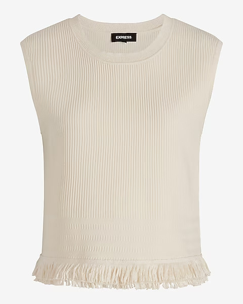 Ribbed Crew Neck Fringe Sweater Tank | Express