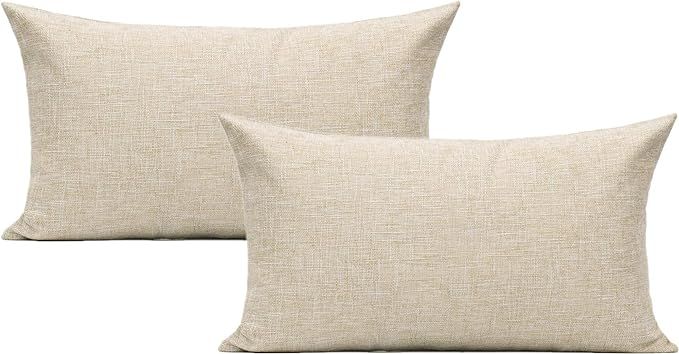 All Smiles Linen Burlap Lumbar Pillow Covers for Outdoors Square Solid Beige Cushion Case for Sof... | Amazon (US)