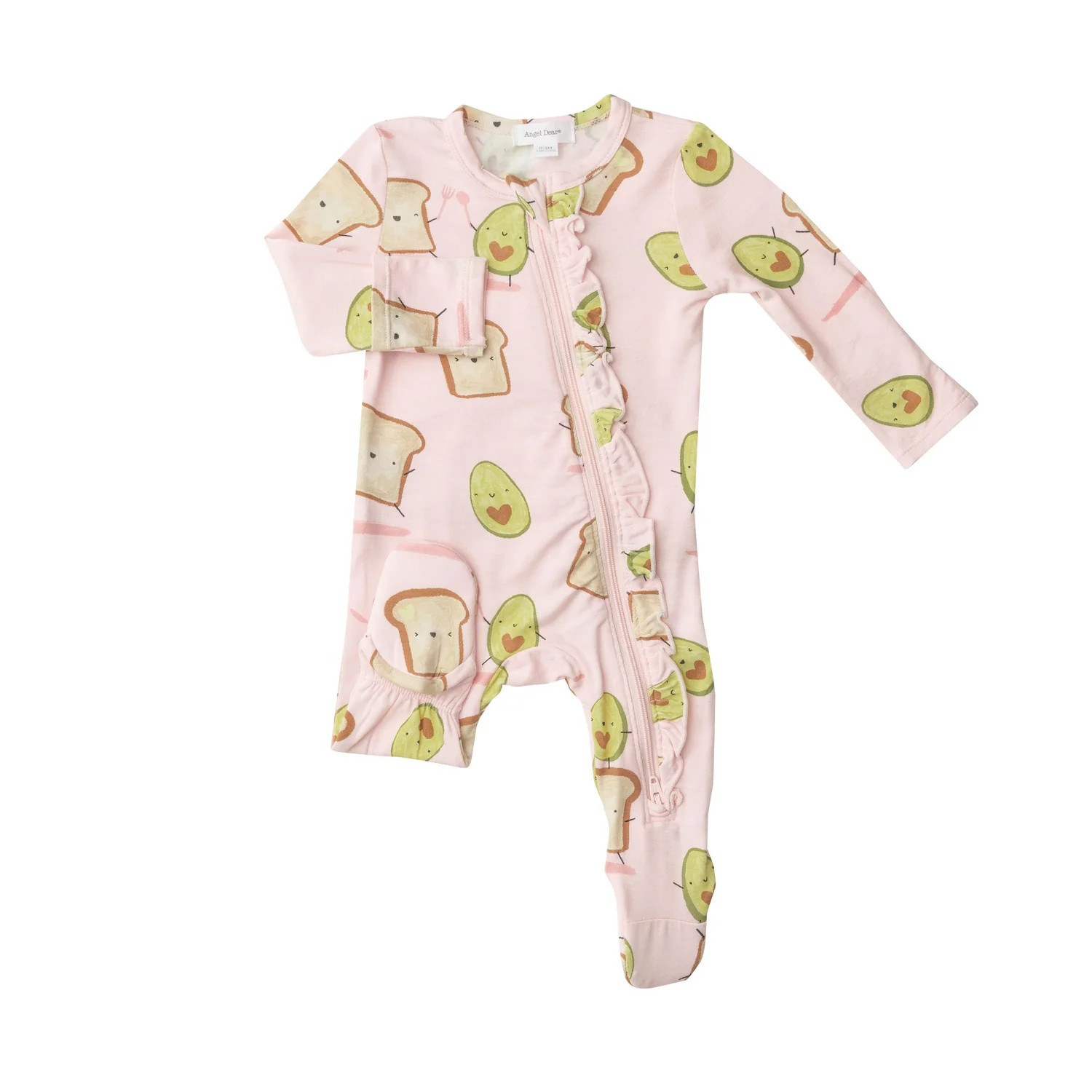 Ruffle Zip Footie, Avocado + Toast Pink | SpearmintLOVE