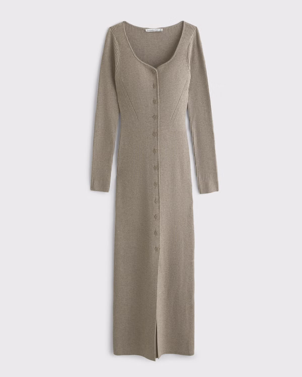 Long-Sleeve Button-Through Maxi Sweater Dress | Abercrombie & Fitch (US)