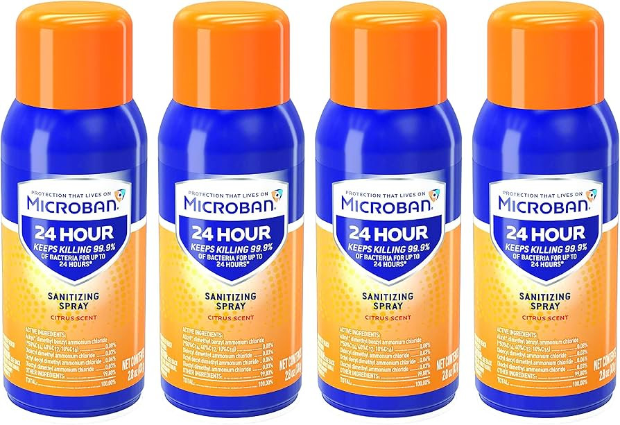 Microban Disinfectant Spray, Travel Size 24 Hour Sanitizing Spray, Citrus Scent, 4 Count (2.8oz E... | Amazon (US)