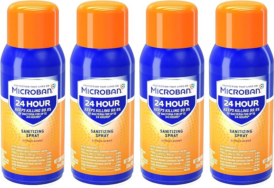 Microban Disinfectant Spray, Travel Size 24 Hour Sanitizing Spray, Citrus Scent, 4 Count (2.8oz E... | Amazon (US)