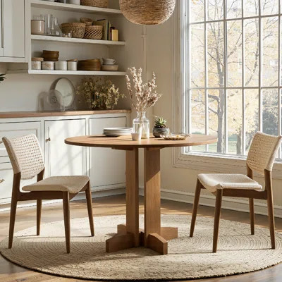 47" Small Round Dining Table for 4 Person, MDF Top and Sturdy Wood Base Structure, Natural Oak | Wayfair North America