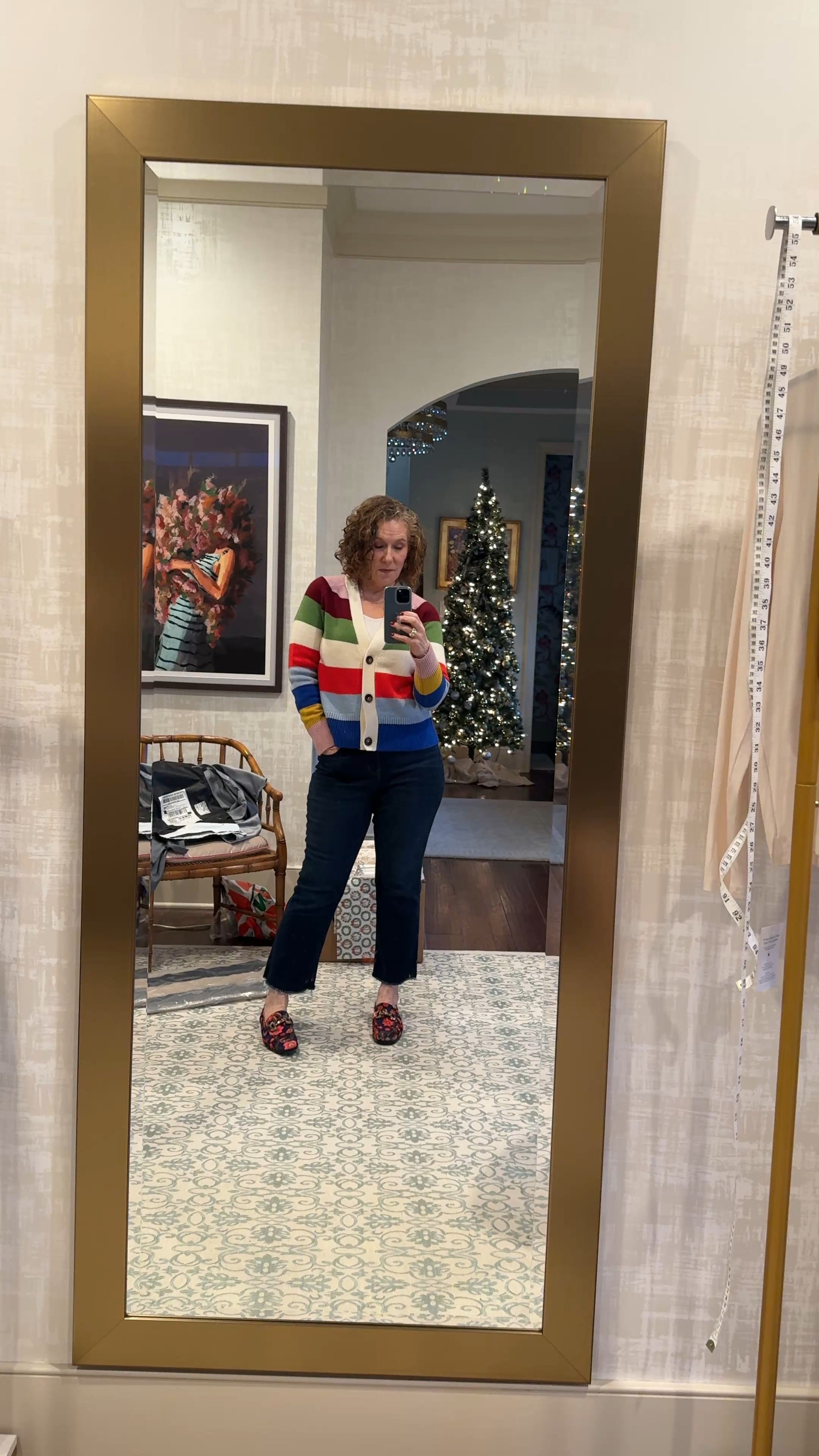 Neighborhood Christmas party outfit with a happy sweater and fun loafers🤩

#LTKHoliday #LTKOver40 #LTKMidsize
