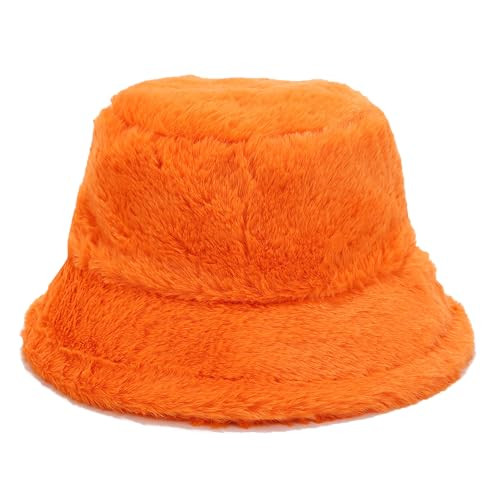 Umeepar Winter Faux Fur Fuzzy Bucket Hat Fluffy Warm Hat for Women Men (Plain Orange) | Amazon (US)