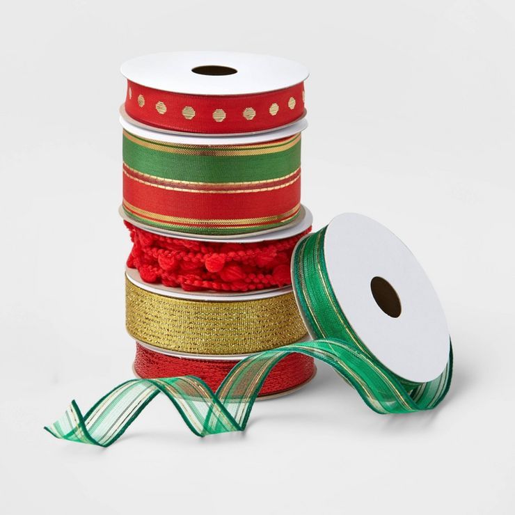 6ct End Fabric Ribbon Red/Gold/Green 150ft - Wondershop™ | Target