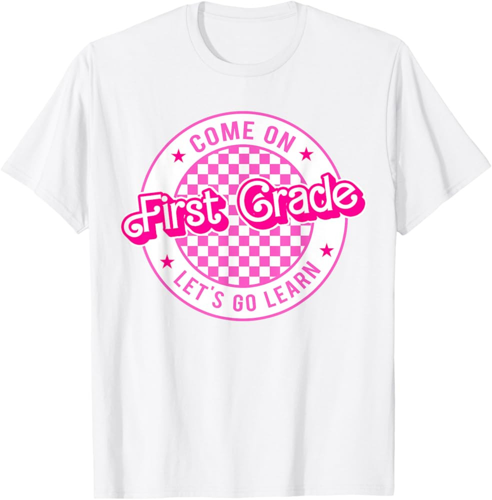 Come on First Grade Let's go Learn Checker Retro for Teacher T-Shirt | Amazon (US)