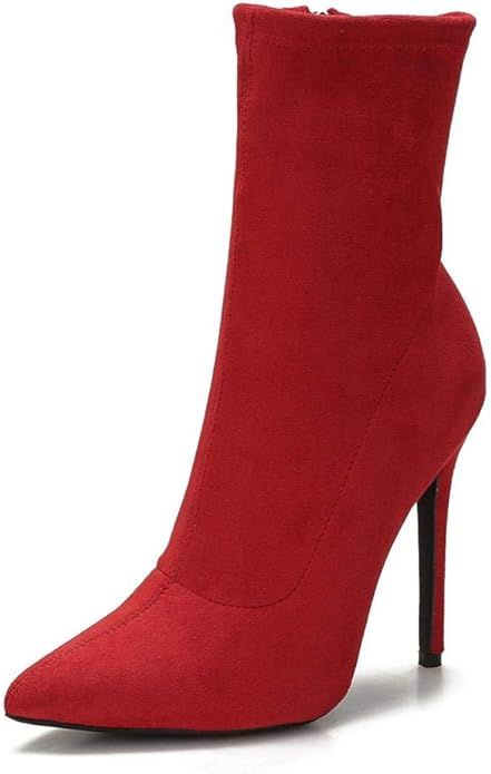 Women's Sock Booties Suede Heels Ankle Boots Sexy Pointed Toe Mid Calf Boots Comfortable Stiletto... | Amazon (US)