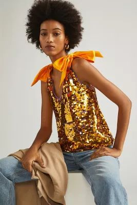 Maeve Sequined Tie-Strap Tank | Anthropologie (US)