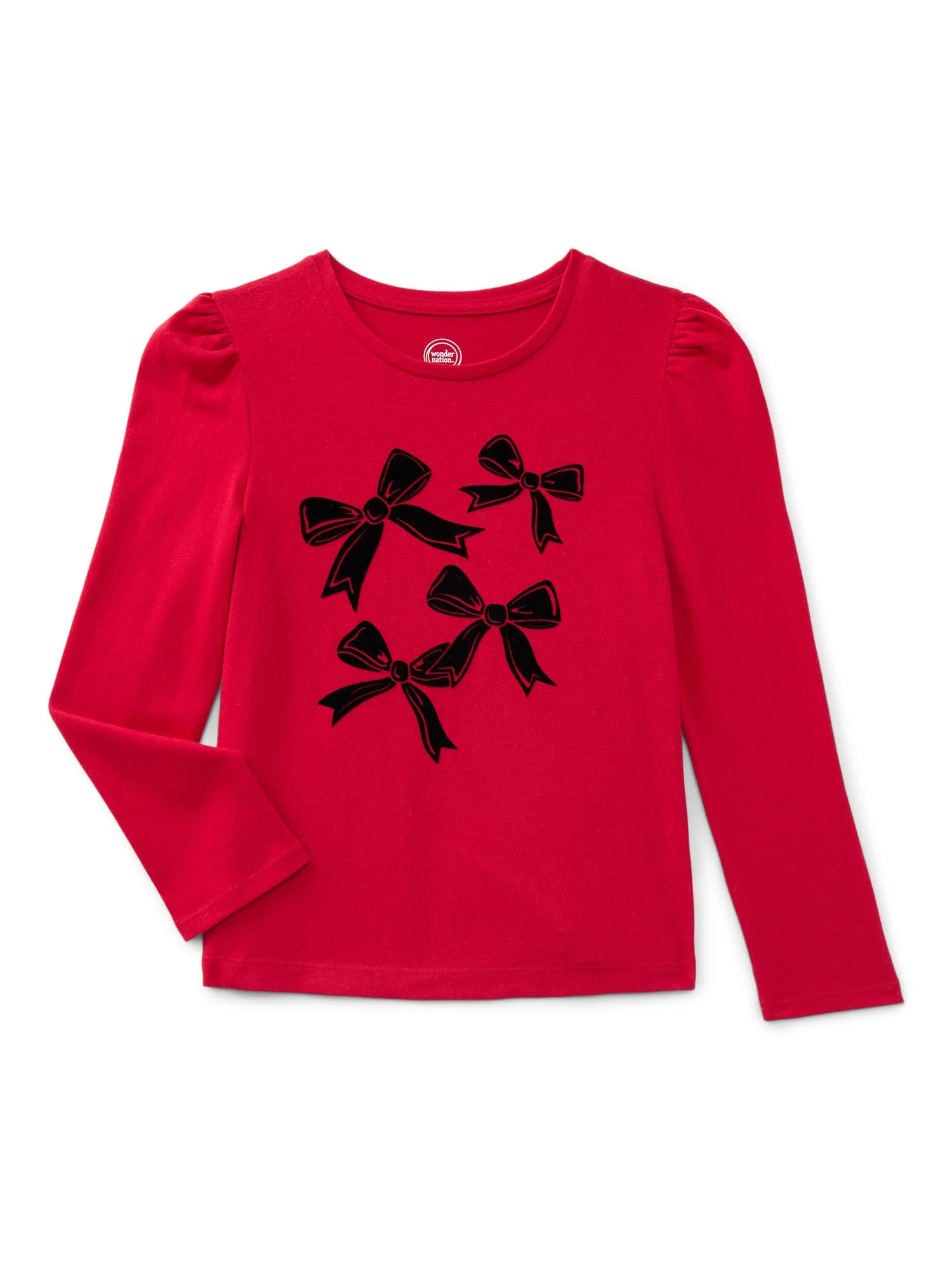 Wonder Nation Girls Gathered Shoulder Tee with Long Sleeves, Sizes 4-10 | Walmart (US)
