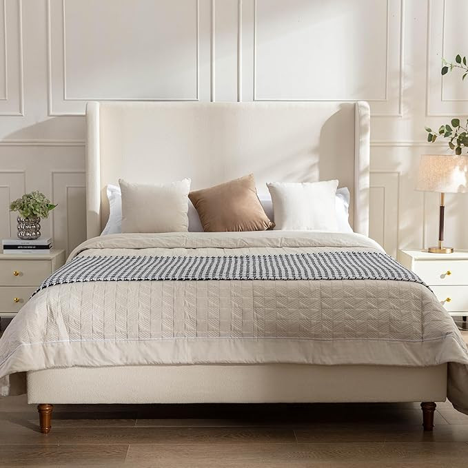 GDFStudio Tall Headboard Upholstered Bed,Queen Size Platform Bed Frame with Headboard Wingback,54... | Amazon (US)
