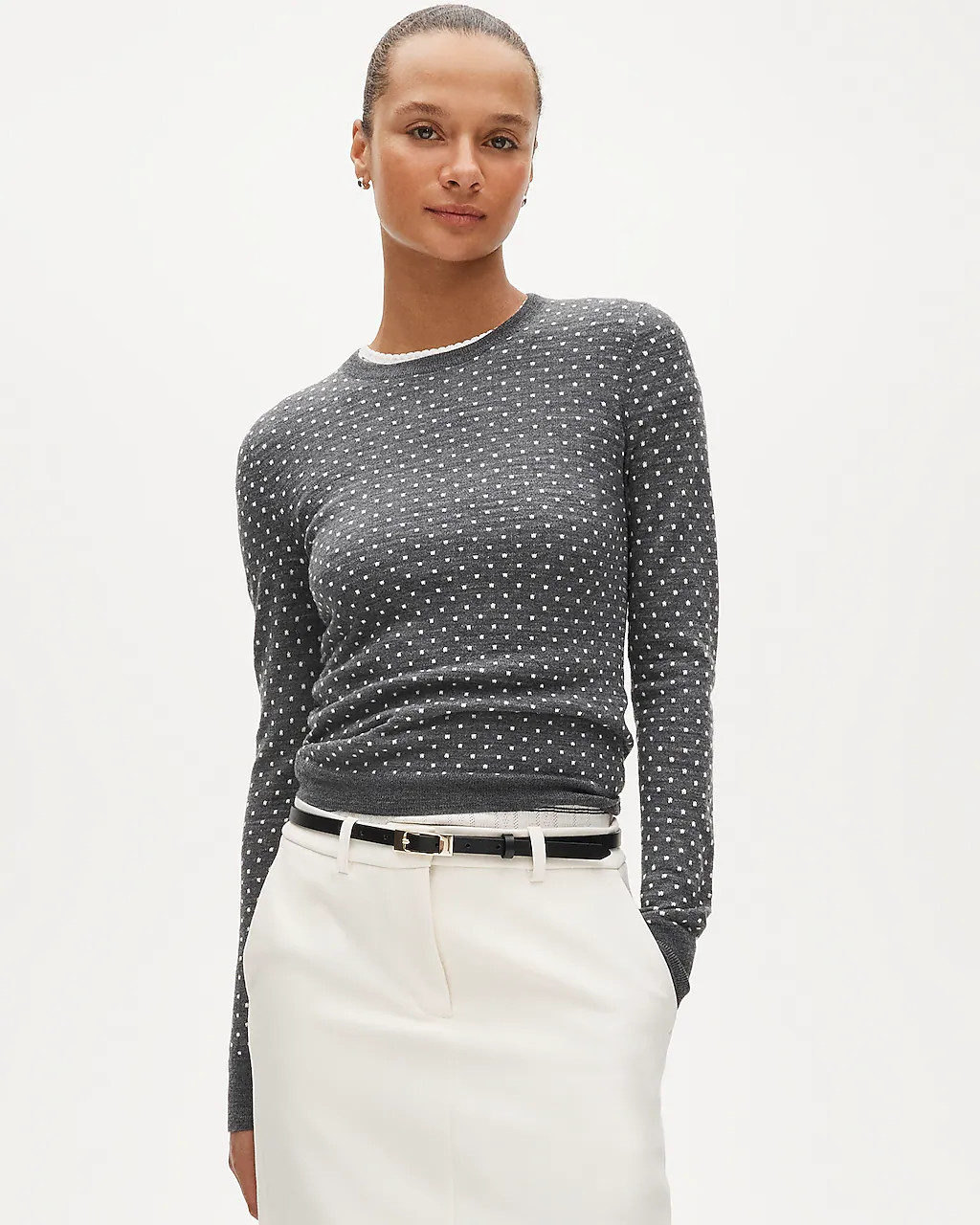 Carolyn fitted crewneck sweater in polka-dot merino wool | J. Crew US