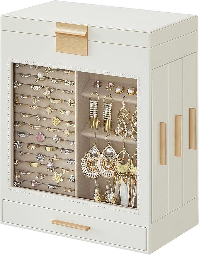 SONGMICS Jewelry Box with Glass Window, 5-Layer Jewelry Organizer with 3 Side Drawers, Jewelry St... | Amazon (US)