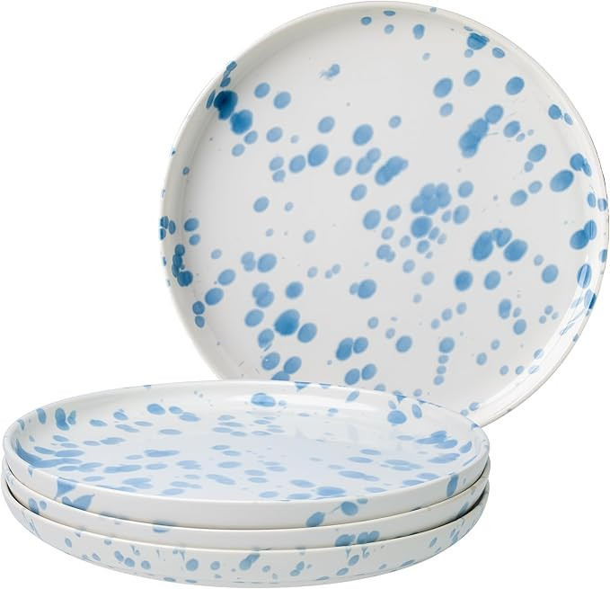 Junko Flat Dinner Plate Set of 4, 10.8 inch with High Edge Dish Set - Microwave and Dishwasher Sa... | Amazon (US)