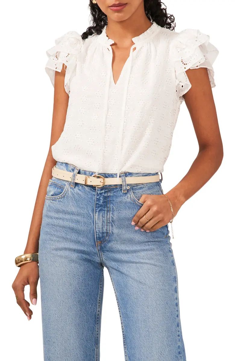 1.STATE Broderie Anglaise Flutter Sleeve Top | Nordstrom | Nordstrom