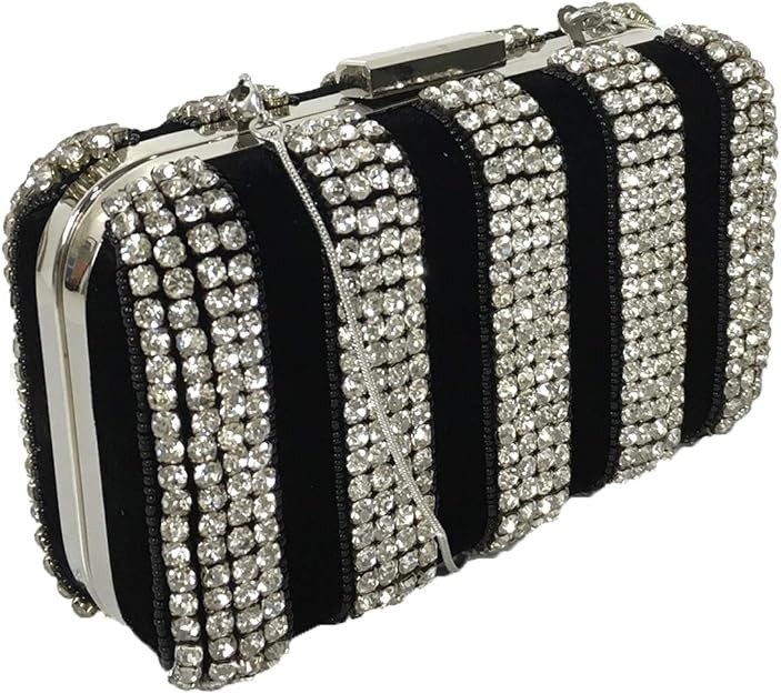 Women's Crystal Box Clutch Velvet Evening Bag O/S, Black/Silver | Amazon (US)