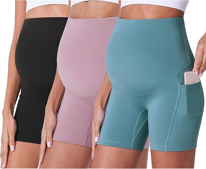 POSHDIVAH 3 Pack Maternity Biker Shorts Over The Belly Summer Comfy Pregnancy Yoga Active Workout... | Amazon (US)