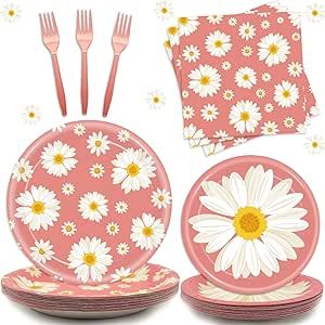 Daisy Flower Party Supplies Tableware Set White Daisies Flowers Summer Spring Theme Party Decorat... | Amazon (US)