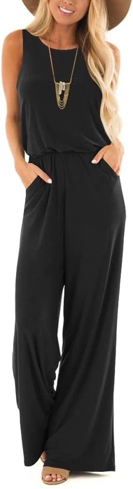 Lacozy Womens Casual Loose Sleeveless Jumpsuit Crew Neck Supersoft Rompers Sexy Tank Jumper With ... | Amazon (US)