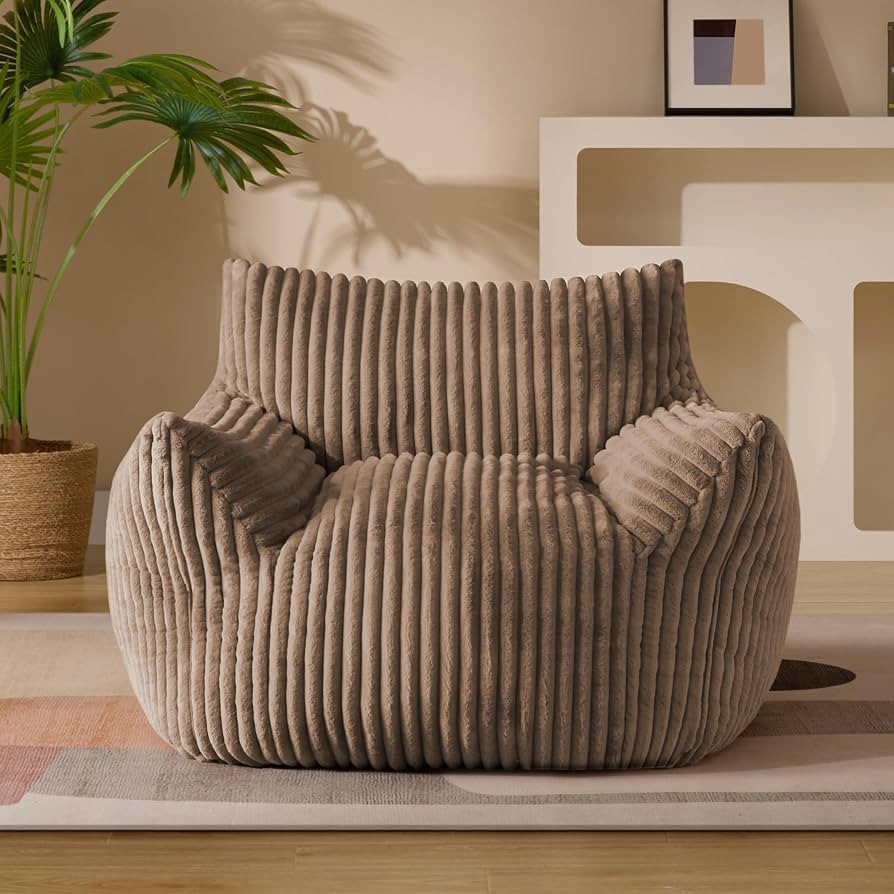 Giant Plush Bean Bag Chair for Adults with Armrests - Oversized Comfy Khaki Beanbag Lounge Lazy F... | Amazon (US)