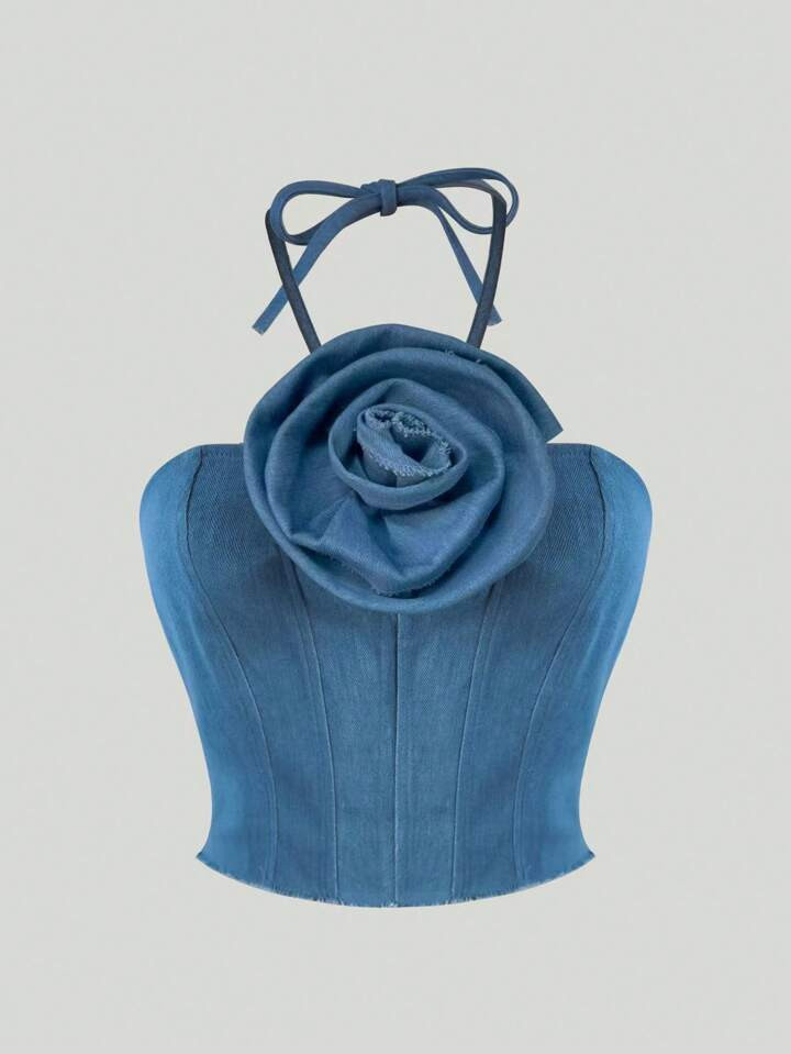 SHEIN MOD Flower Decor Halter Top | SHEIN