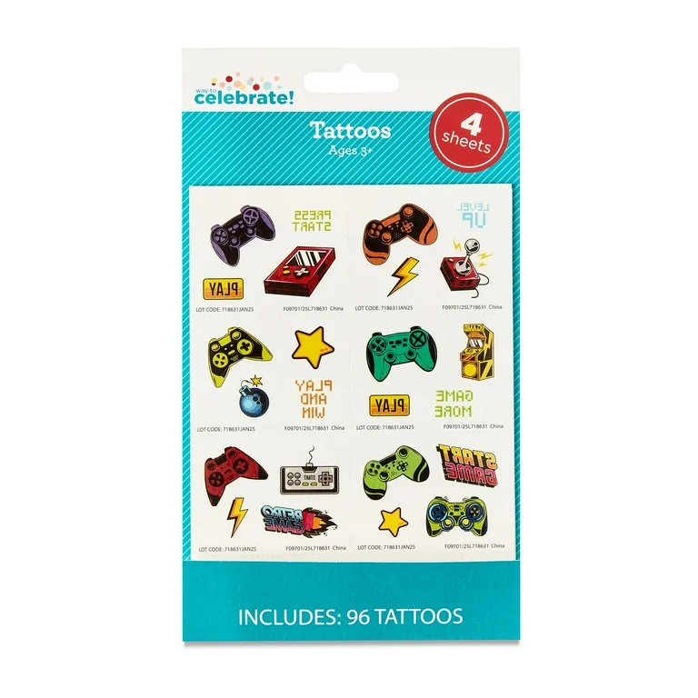 Game on Tattoo Party Favors, 96 Count, by Way To Celebrate | Walmart (US)