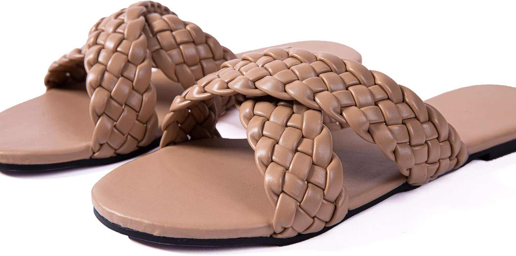 Women Flat Sandals Braided Leather Crossover Nude Dressy Fashion Evening Party Wedding Sandals | Amazon (US)