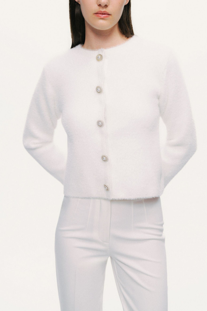 Cropped Pearl-Button Crewneck Cardigan | Nordstrom