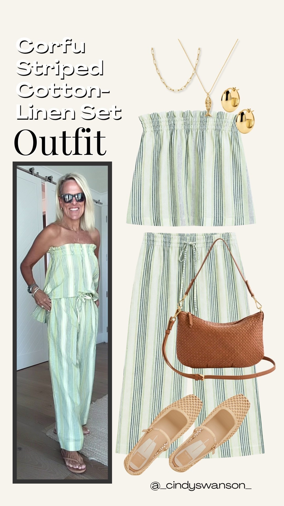 This striped cotton-linen set is such an easy warm-weather outfit. The smocked top and relaxed wide-leg pants are comfortable and breezy, while the soft green stripes give it a fresh, polished feel—perfect for vacation, lunch, or a summer day out.

💡 LTK MADE EASY
❤️ Heart = Support my posts!
🔖 Save = Get sale & restock alerts
📋 Lists = Keep favorites organized
📲 Share = Send lists and products to a friend. Hello, Christmas List!
💬 Comment = Ask me anything about what I’m wearing.:-)

#LTKootd #LTKOver40 #LTKTravel