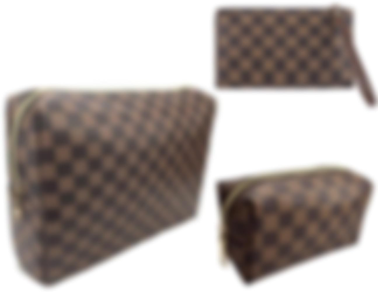 bopomofo Brown Checkered Cosmetic Bag 3 Pack,1 Big Pouch,1 Makeup Brushes Holder, 1 Coin Purse,Po... | Amazon (US)