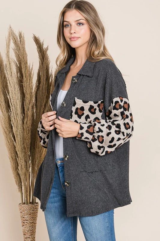 Oversized Ribbed Leopard Print Sleeve Shacket (Multiple Colors) | Alexa Reece Boutique