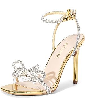 DREAM PAIRS Women's Double Bowknots Crystal Sandals Clear Slingback Heels Square Toe Shoes for Pa... | Amazon (US)