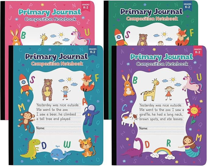 Primary Journal Grades K-2, primary composition notebook k-2, 4 Assorted Colors & Designs Primary... | Amazon (US)