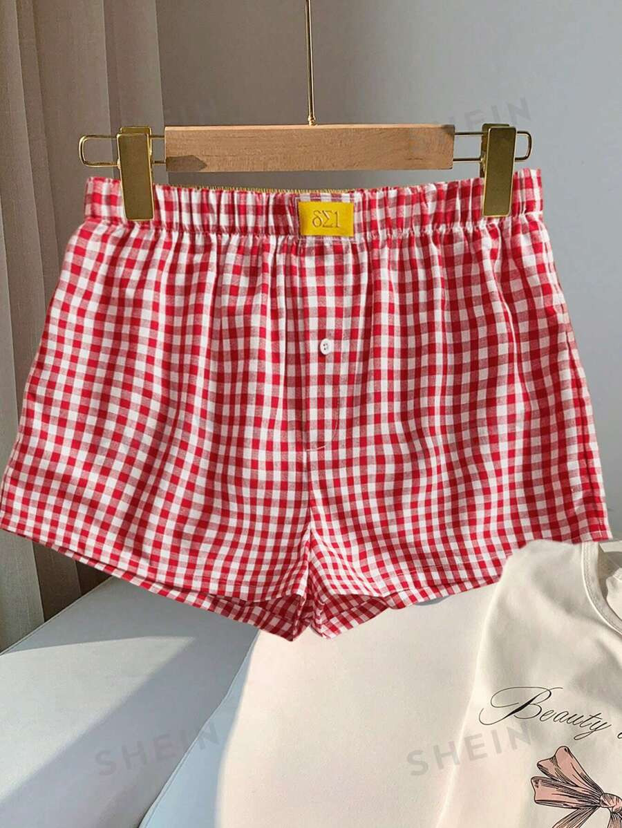 SHEIN EZwear Casual Woven Plaid Wide Leg High Waisted Women's Shorts | SHEIN