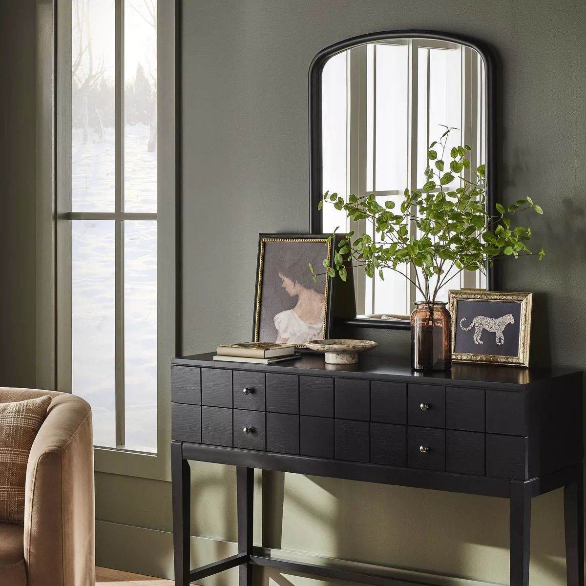 24" x 34" Wood Arched Decorative Wall Mirror Woodgrain Black - Threshold™ designed with Studio ... | Target