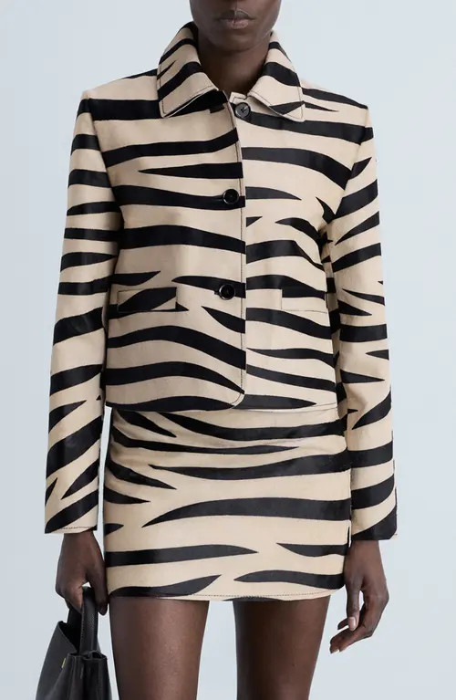 MANGO Zebra Print Leather Jacket in Black at Nordstrom, Size Large | Nordstrom
