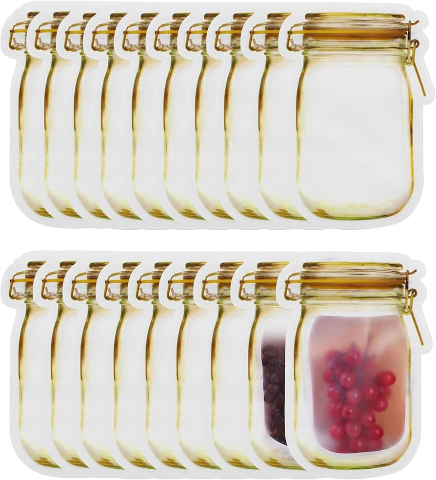 Mason Jar Bags Yellow, 20 Pcs Reusable Airtight Seal Food Storage Bags Leak-Proof Saver Bags for ... | Amazon (US)